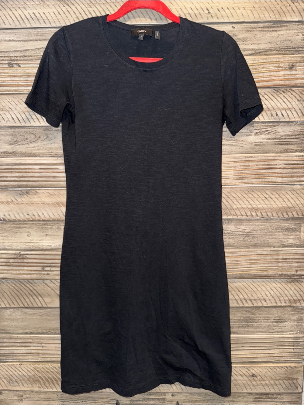 Theory Black Cotton Short Sleeve T-Shirt Dress